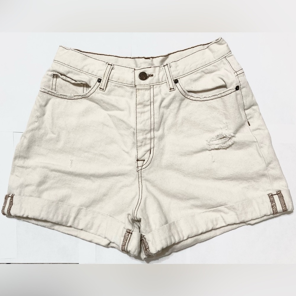 BDG Urban Outfitters Cream High-Waisted Denim Shorts, Size 28